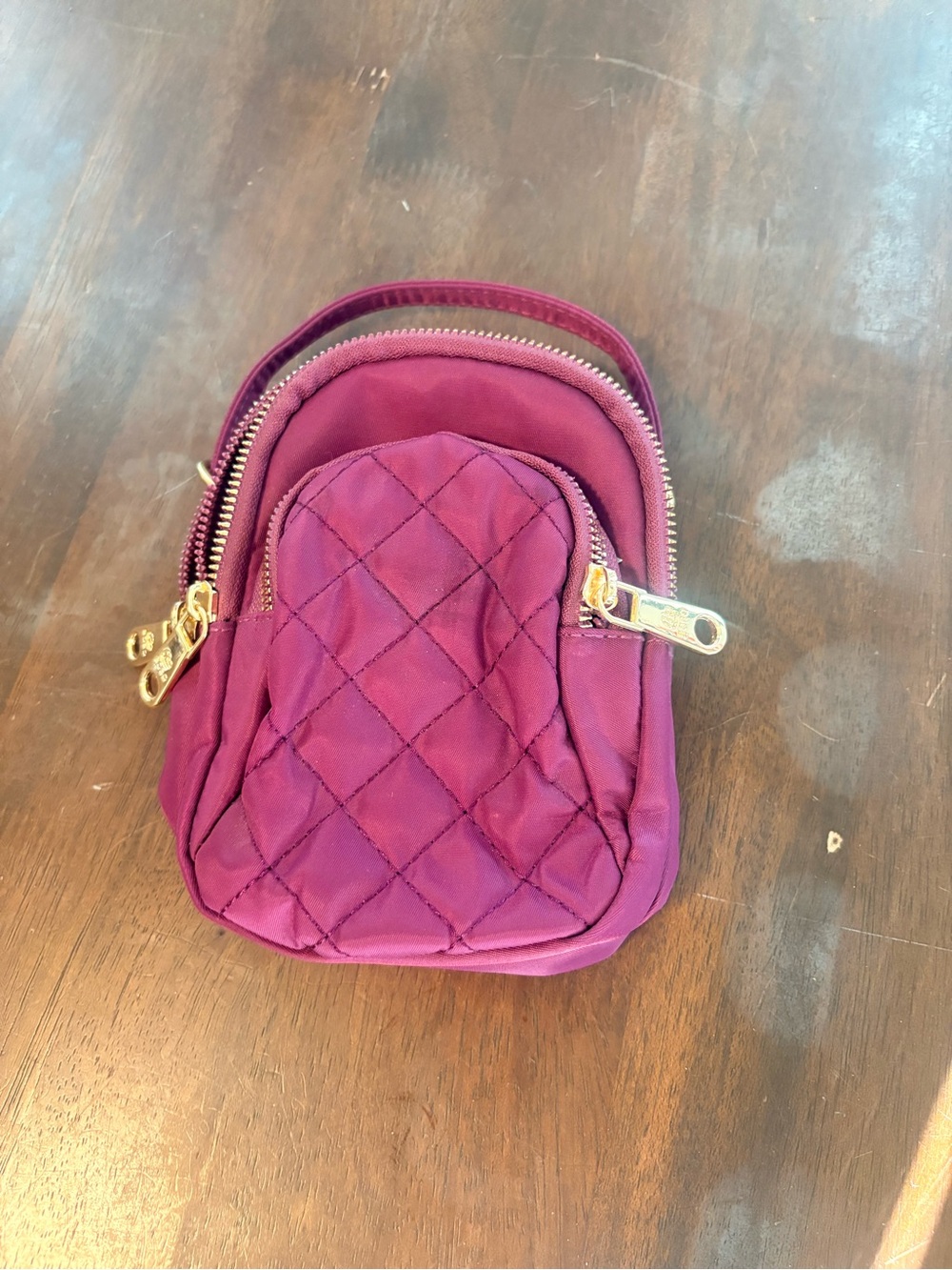 Quilted Mini Crossbody Bag in Plum with Gold Hardware